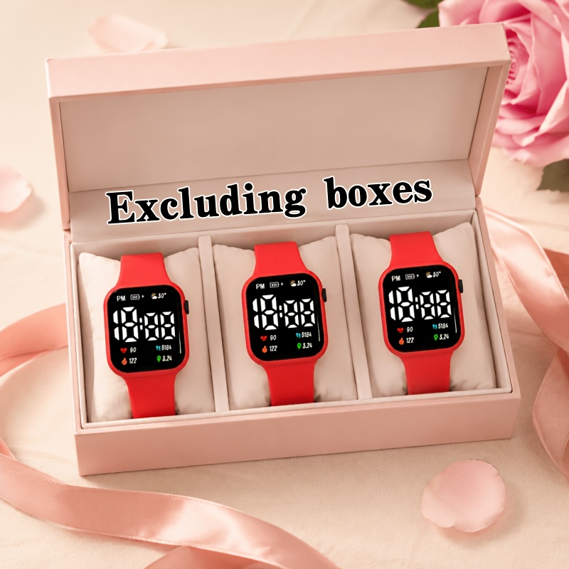 3pcs Square LED Digital Watch Set, Unisex Gift